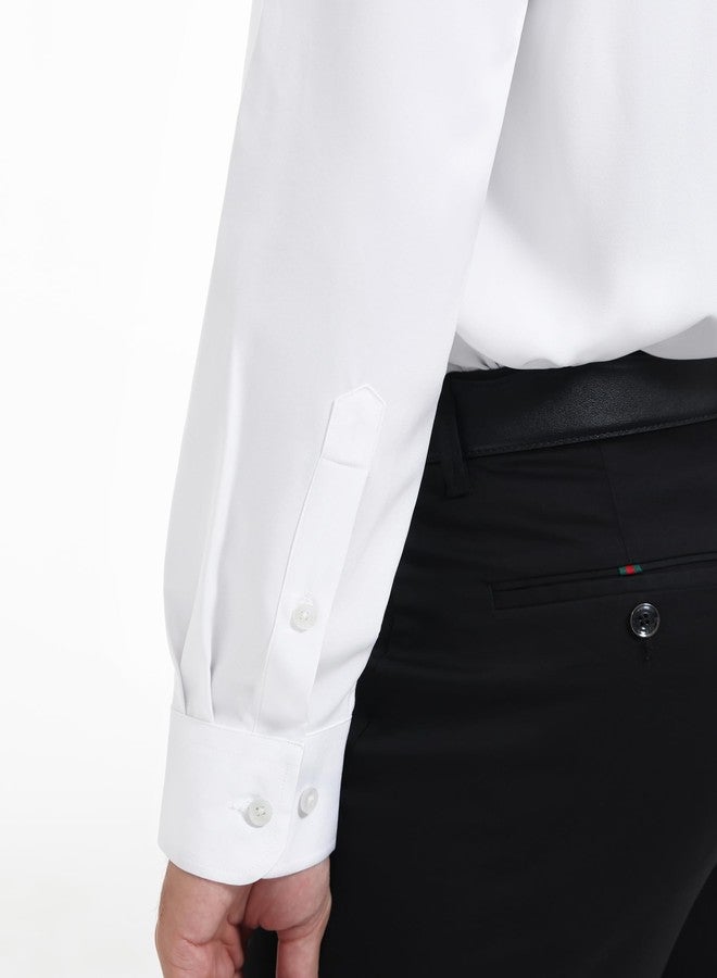 DEMEANOR Slim Fit White Dress Shirt for Men White Button Up Long Sleeve Shirt Wrinkle Free Stretch Fitted Wedding Shirts Formal - Image 5